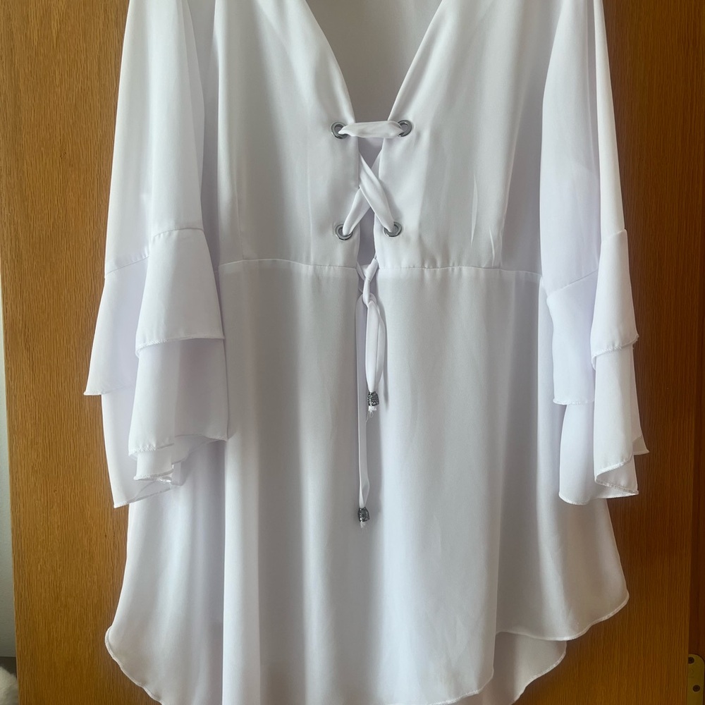 #238 Beautiful Chic White Lace-Up Blouse for Women